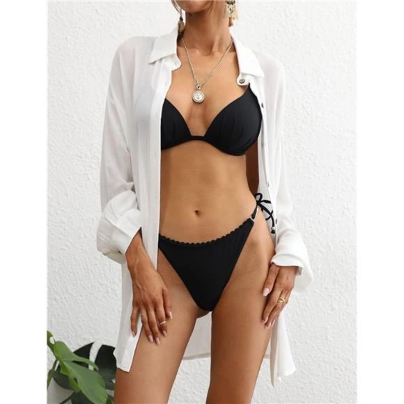 Swimsuit Coverup for Women Button Down Shirt Cover Up Beach Blouse Tops - Picture 6 of 7